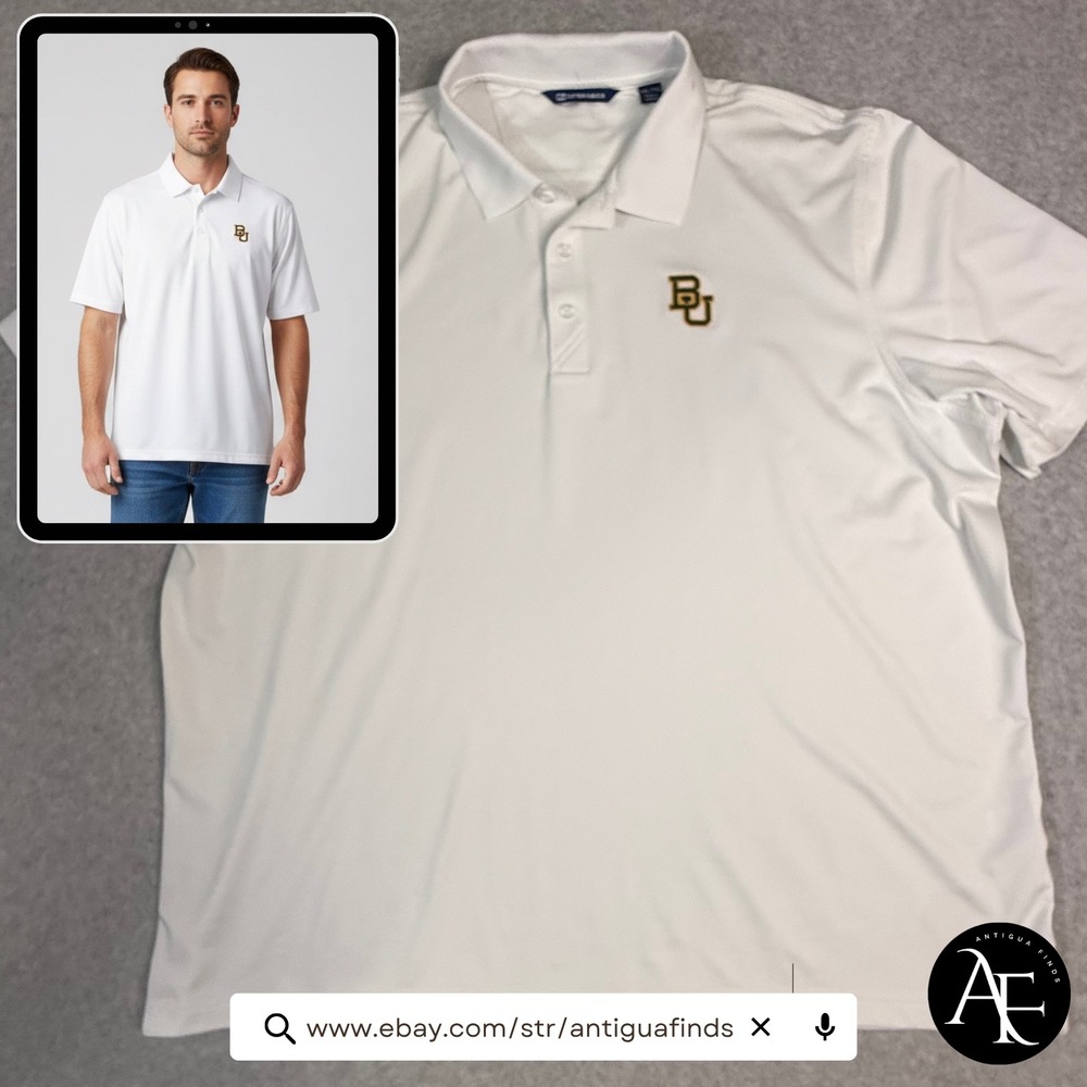 Cutter & Buck Baylor University BU Polo Shirt Mens‎ XXL White Performance Golf